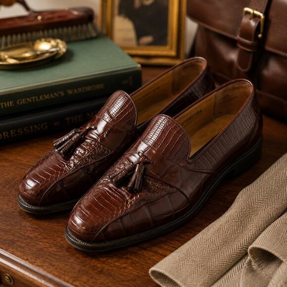 Stacy Adams Y2K Alberto Genuine Snake Skin Tassel Loafers Cognac Mens 12M main image 11